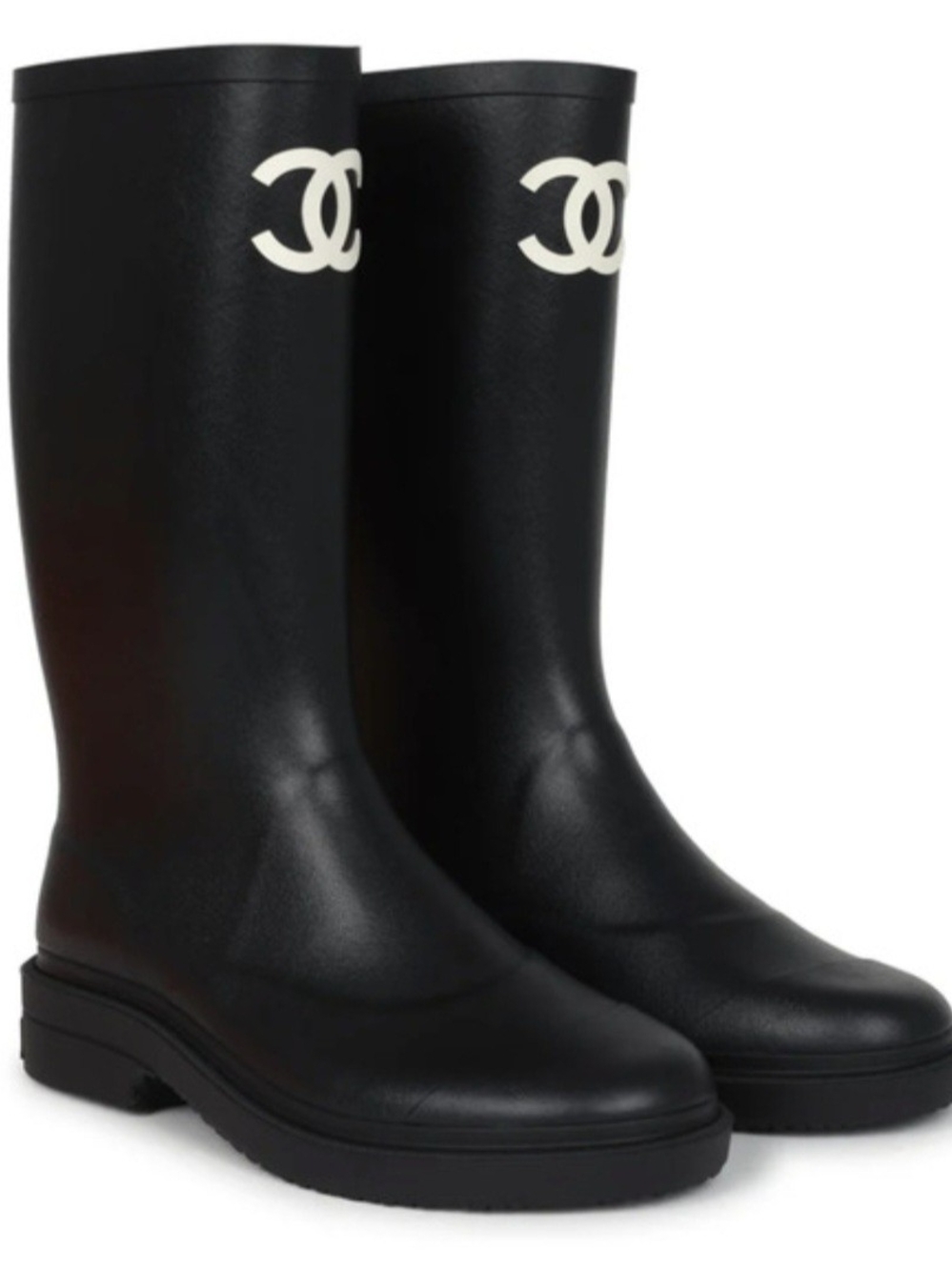 CHANEL Black Rain Boots with CC Logo - Picture 2 of 9